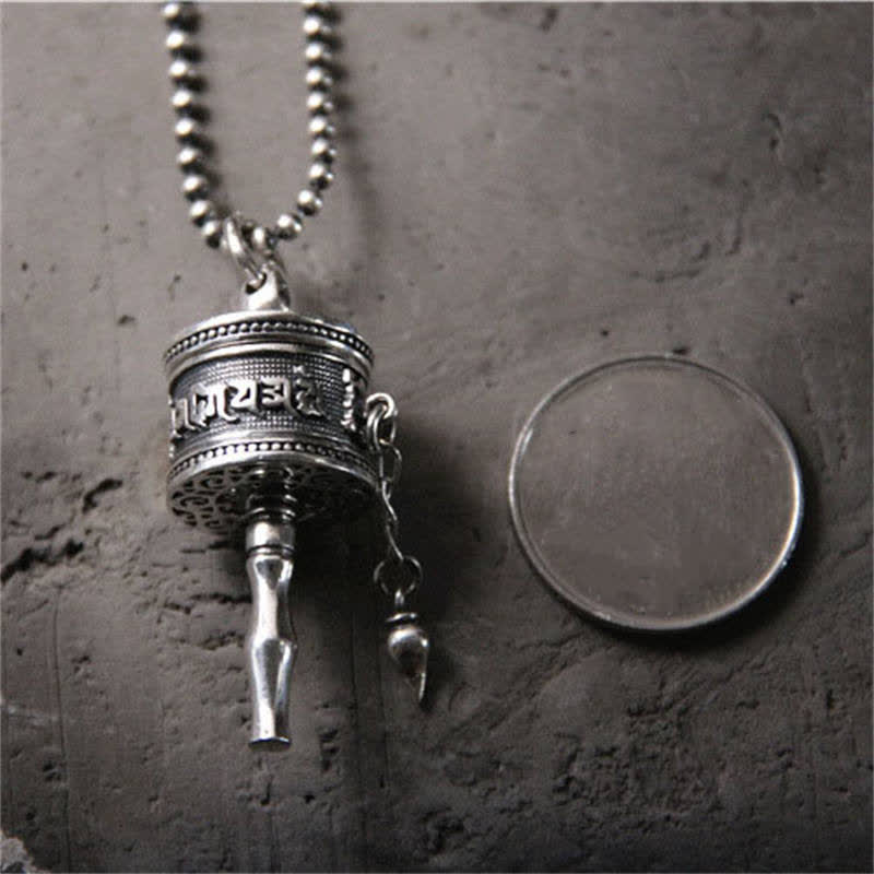 Stone of buddha 925 Sterling Silver Om Mani Padme Hum Prayer Wheel Purity Rotatable Necklace Pendant