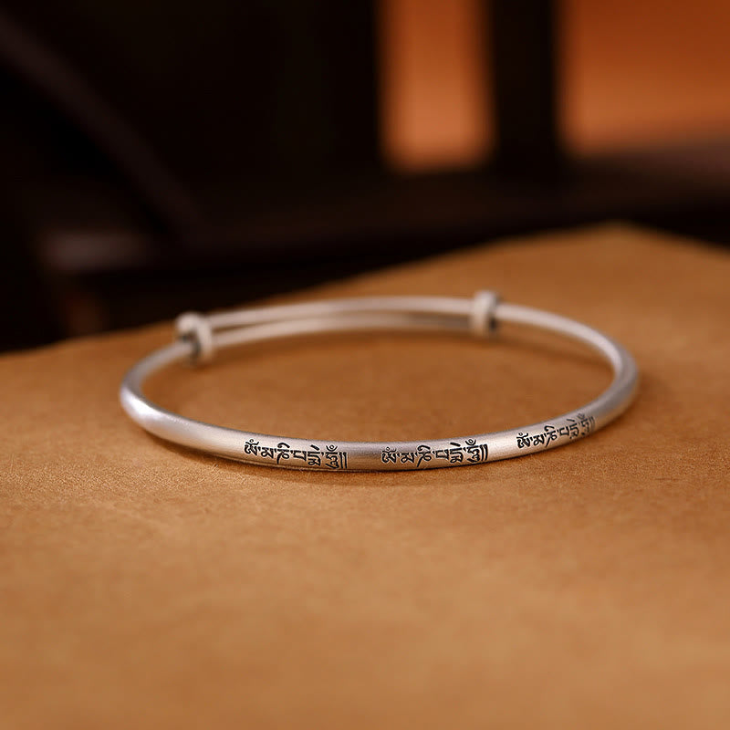 Stone of buddha Tibetan 999 Sterling Silver Om Mani Padme Hum Love Bracelet Bangle