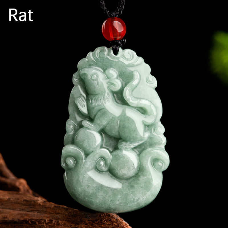 Stone of buddha Natural Green Jade 12 Chinese Zodiac Luck Prosperity Necklace Pendant