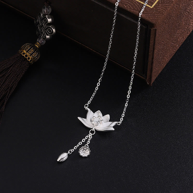 Stone of buddha 999 Sterling Silver Lotus Flower Pod Carved Enlightenment Necklace Pendant