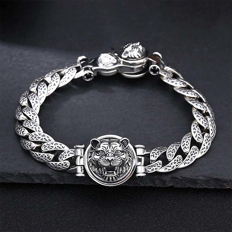Stone of buddha Tiger Tang Dynasty Flower Design Engraved Luck Energy Bracelet