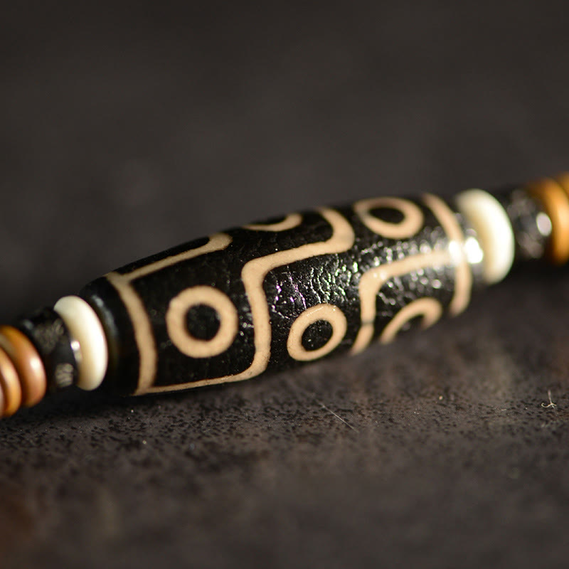 Stone of buddha Tibetan Nine-Eye Dzi Bead Green Sandalwood Ebony Wood Peace Double Wrap Bracelet