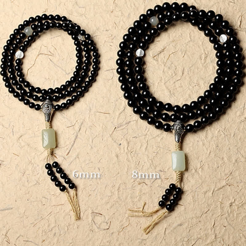 Stone of buddha Tibetan Black Onyx Hetian Jade 108 Mala Beads Fortune Bracelet