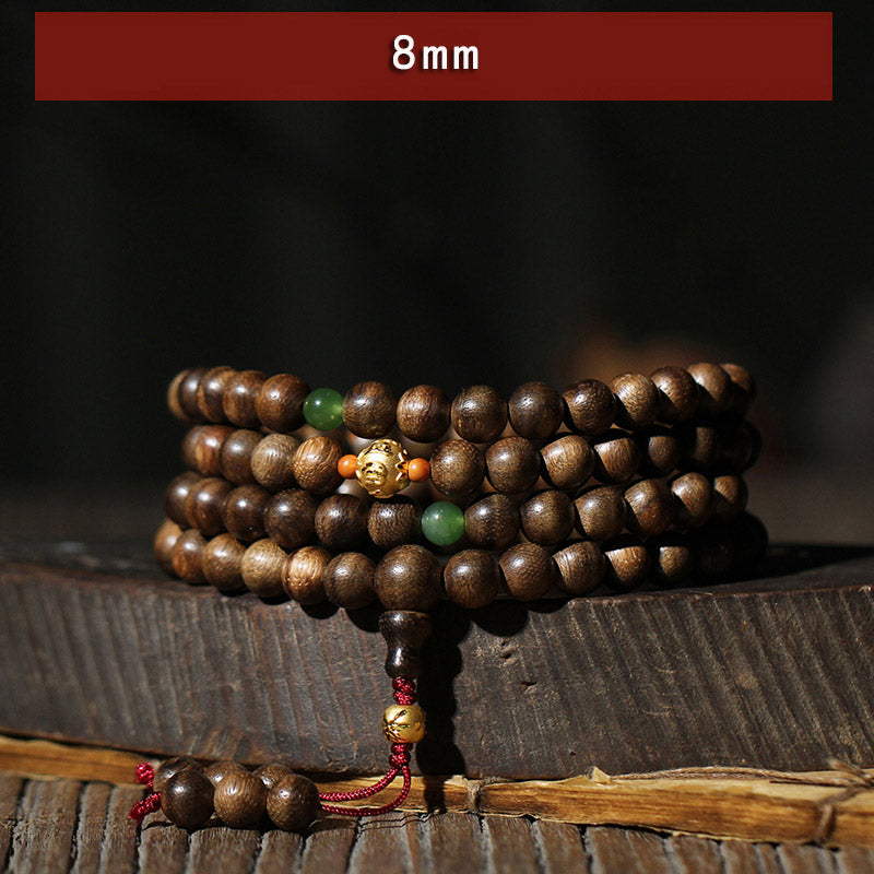 Stone of buddha 999 Gold 108 Mala Beads Kalimantan Agarwood Cyan Jade Six True Words Strength Bracelet