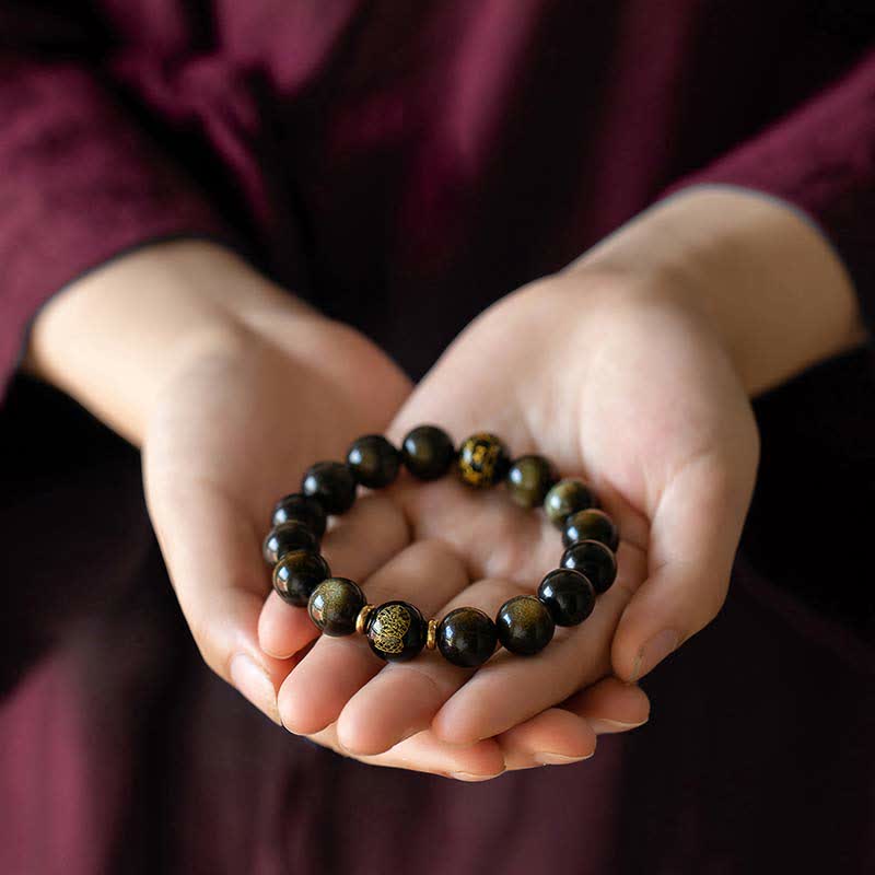 Stone of buddha Chinese Zodiac Natal Buddha Gold Sheen Obsidian Wealth Protection Bracelet