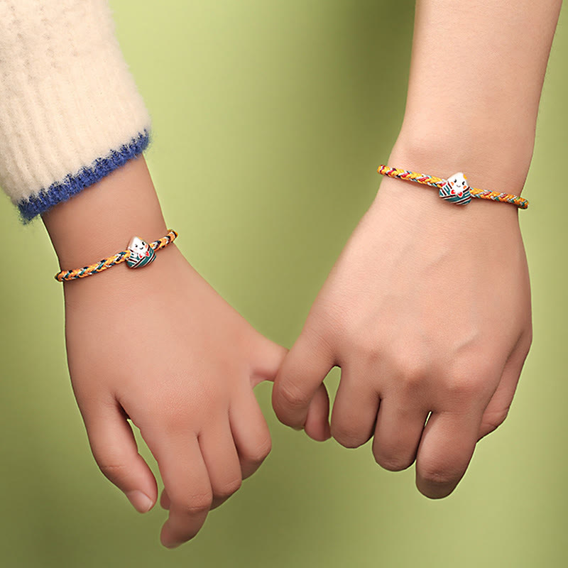 Stone of buddha 925 Sterling Silver Dragon Boat Festival Zongzi Pattern Luck Handmade Multicolored Rope Child Adult Bracelet