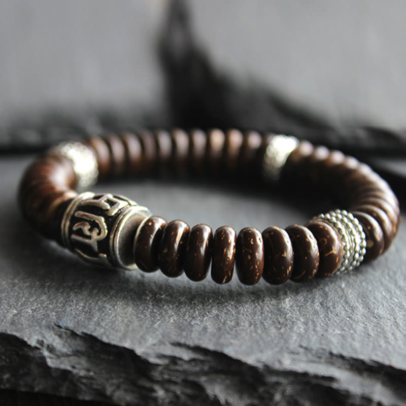 Stone of buddha Natural Tibetan Coconut Shell Om Mani Padme Hum Positive Bracelet