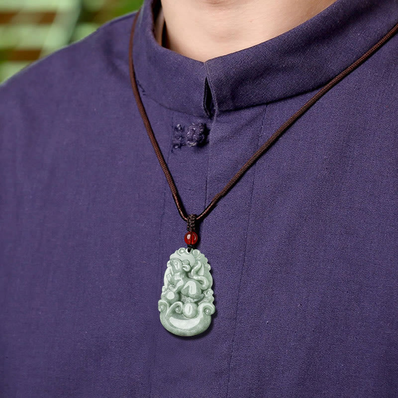 Stone of buddha Natural Green Jade 12 Chinese Zodiac Luck Prosperity Necklace Pendant