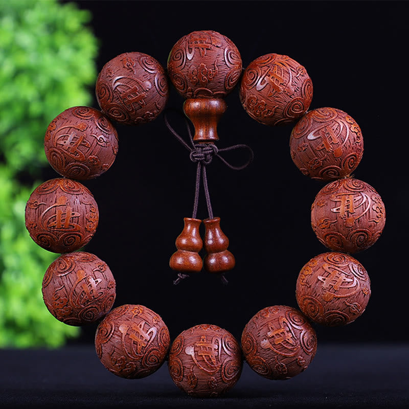 Stone of buddha Chinese Zodiac Rosewood Ebony Boxwood Copper Coin PiXiu Carved Warmth Bracelet