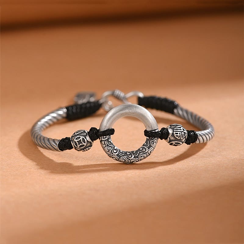 Stone of buddha 999 Sterling Silver Fu Character Peace Buckle Copper Coin Auspicious Clouds Fortune Bracelet
