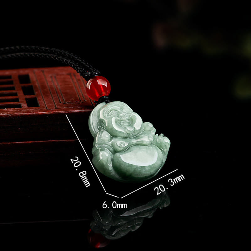 Stone of buddha Natural Green Jade Laughing Buddha Luck Abundance Necklace Pendant