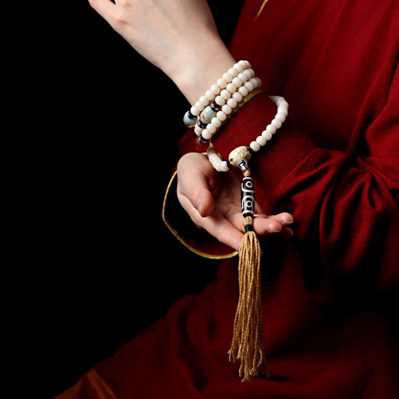 Stone of buddha Tibet 108 Mala Beads Bodhi Seed Bagua Vajra Dzi Bead Gray Agate Wealth Bracelet