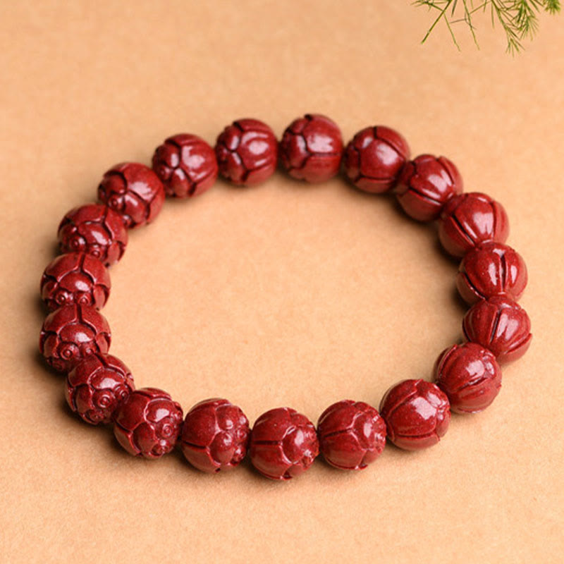 Stone of buddha Natural Cinnabar Om Mani Padme Hum Fret Pattern Lotus Blessing Bracelet