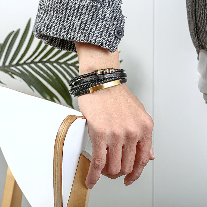 Stone of buddha Leather Multi-Layer Titanium Steel Balance Braided Magnetic Buckle Bracelet