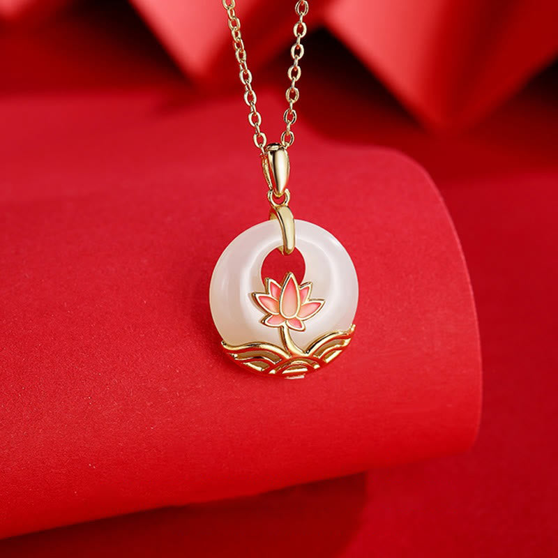 Stone of buddha 925 Sterling Silver Hetian White Jade Lotus Flower Blessing Necklace Pendant