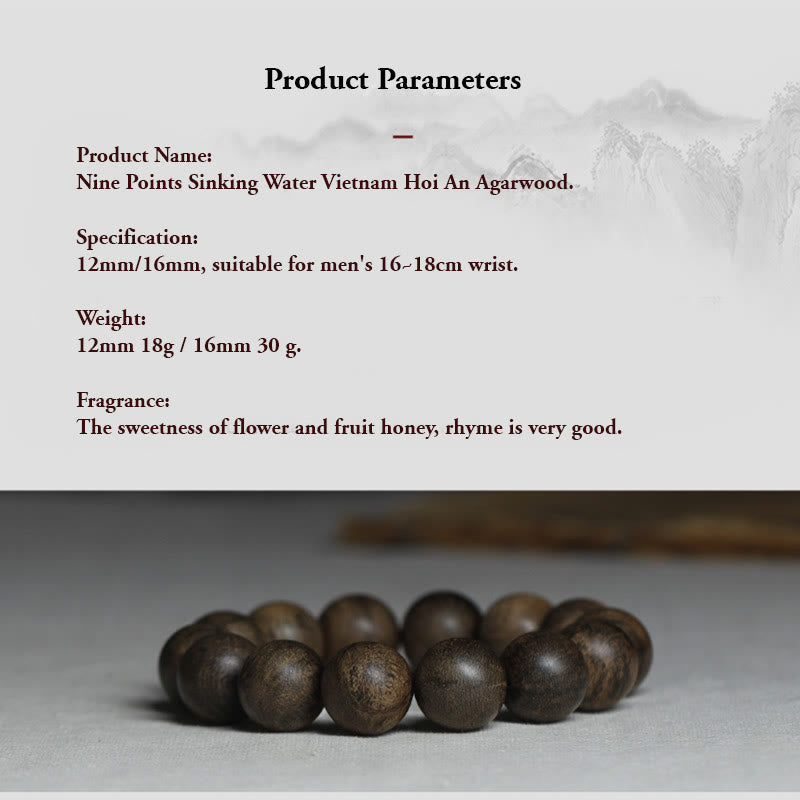 Stone of buddha Nine Points Sinking Water Vietnam Hoi An Agarwood Peace Strength Bracelet