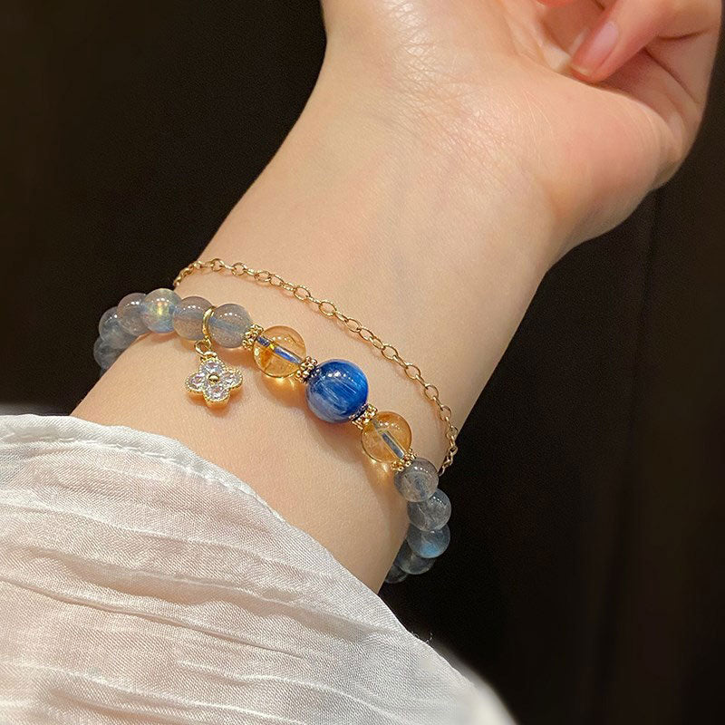 Stone of buddha Natural Moonstone Flower Chram Healing Beads Bracelet