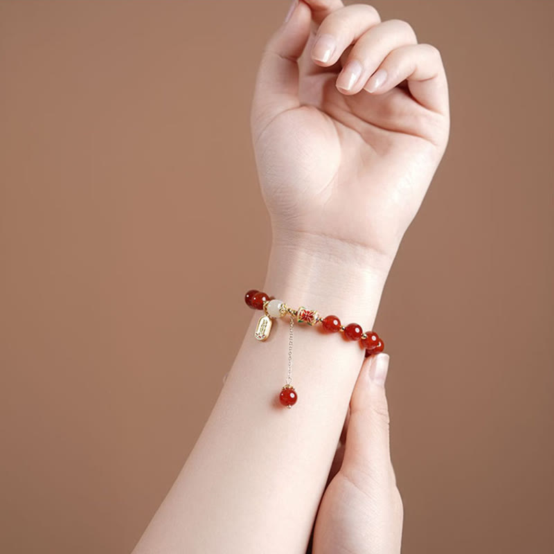 Stone of buddha Natural Red Agate Hetian Jade Fu Character Confidence Charm Bracelet