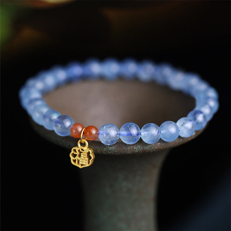 Stone of buddha Natural Aquamarine Red Agate Healing Charm Bracelet