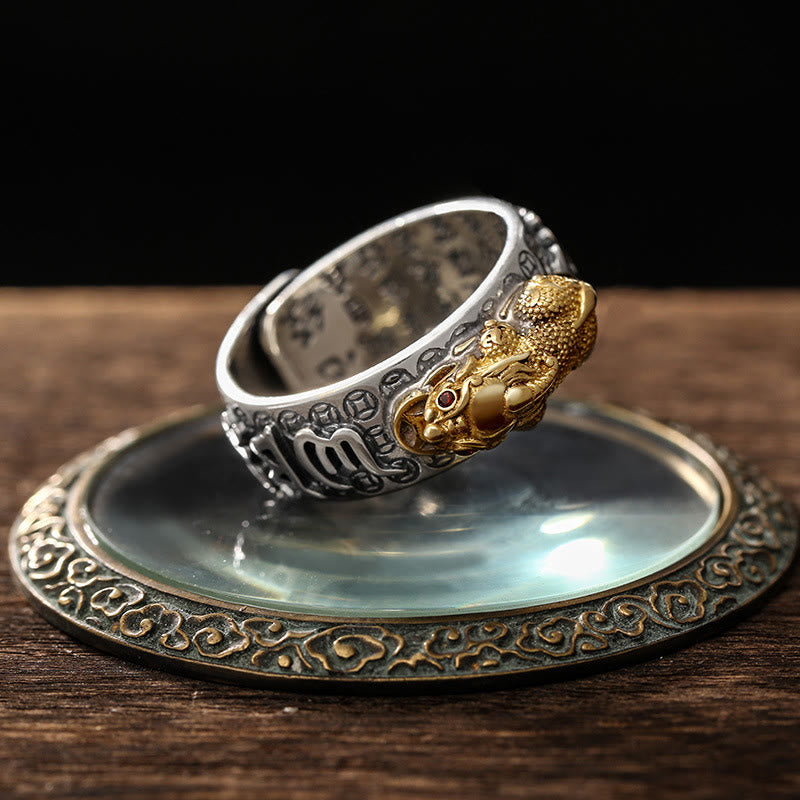 Stone of buddha Tibetan 990 Sterling Silver Om Mani Padme Hum PiXiu Dorje Vajra Heart Sutra Engraved Wealth Ring