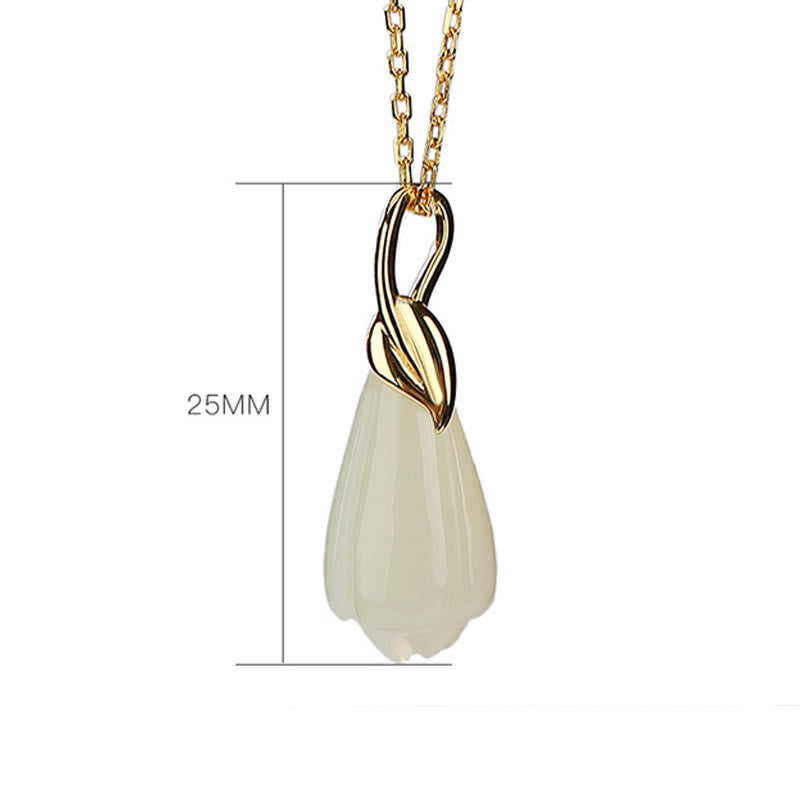 Stone of buddha 925 Sterling Silver Plated Gold Natural Hetian Jade Magnolia Flower Abundance Necklace Pendant