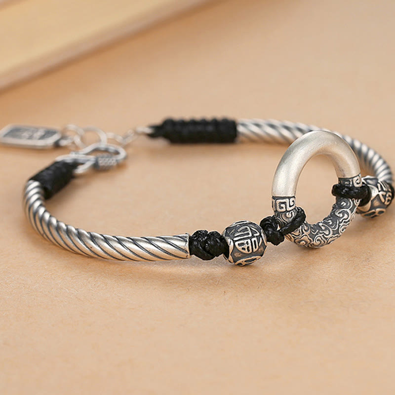Stone of buddha 999 Sterling Silver Fu Character Peace Buckle Copper Coin Auspicious Clouds Fortune Bracelet