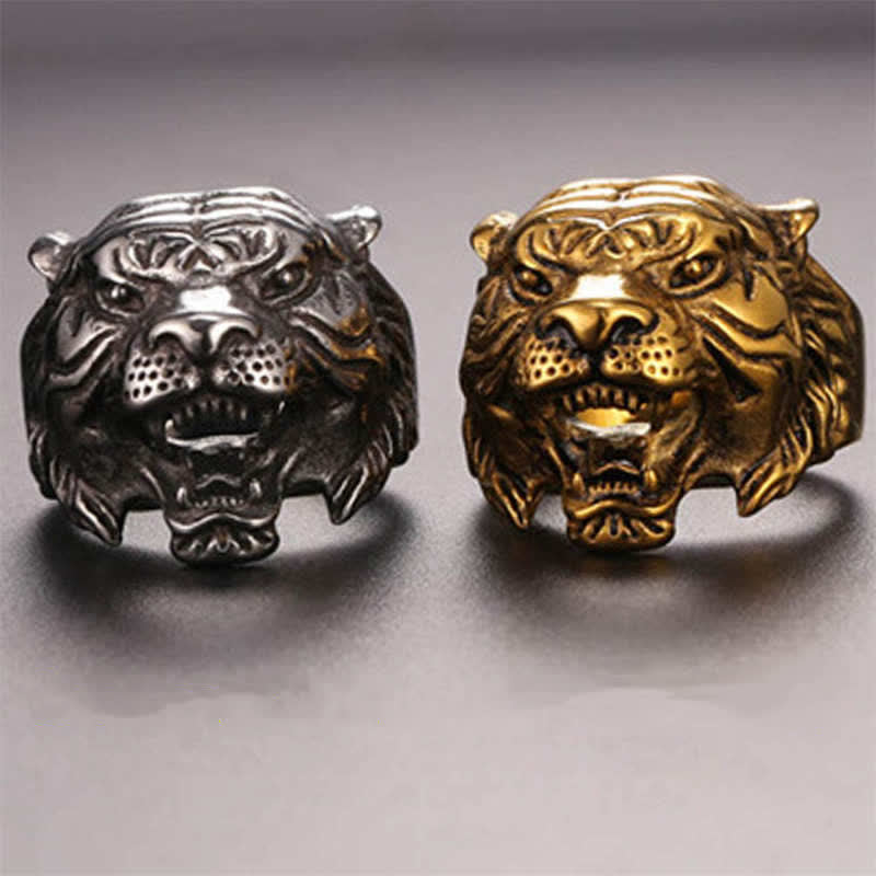 Stone of buddha Men's Animal Tiger Head Titanium Steel Balance Calm Punk Rock Biker Ring