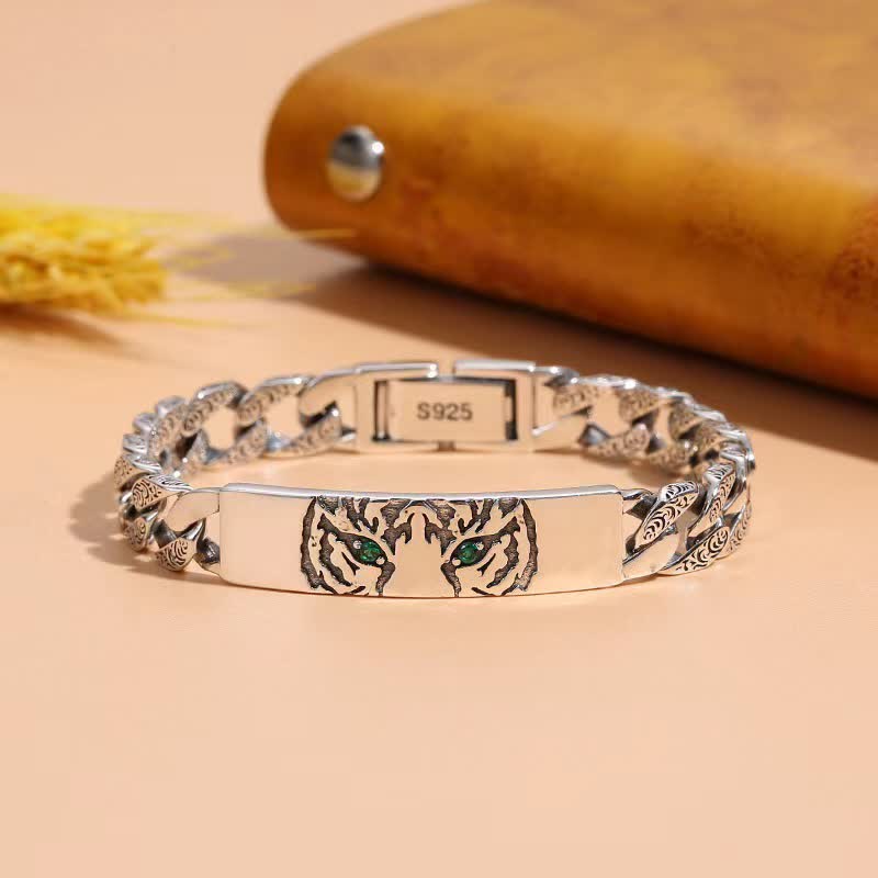 Stone of buddha Tiger Copper Luck Cuff Chain Bracelet