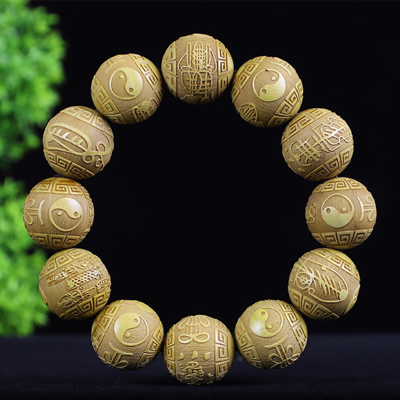 Stone of buddha Chinese Zodiac Rosewood Ebony Boxwood Copper Coin PiXiu Carved Warmth Bracelet