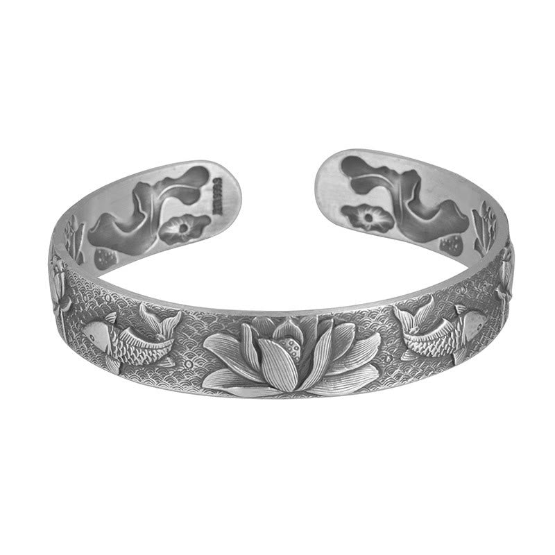 Stone of buddha 999 Sterling Silver Luck Koi Fish Lotus Wealth Bracelet Bangle