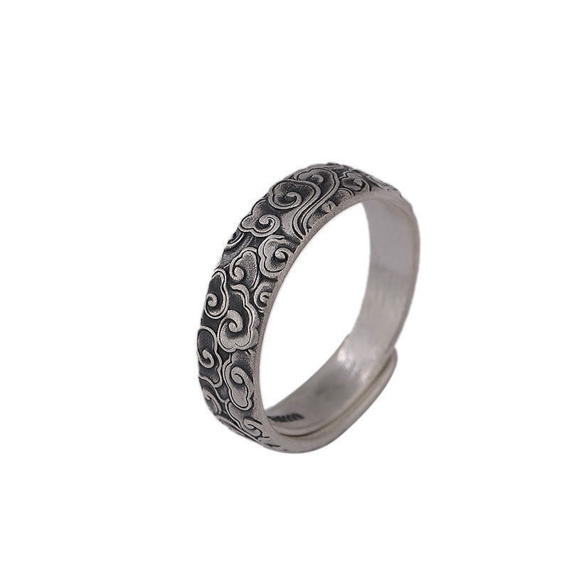 Stone of buddha 999 Sterling Silver Lotus Flower Plum Blossom Auspicious Clouds Engraved Enlightenment Ring