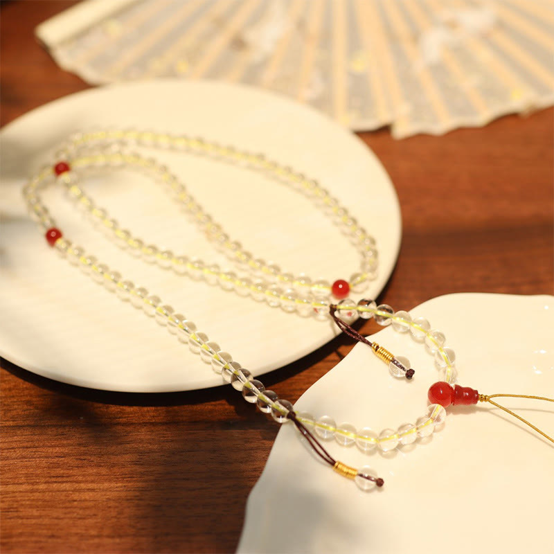 Stone of buddha 108 Mala Beads 925 Sterling Silver Natural White Agate Red Agate Quadruple Wrap Protection Bracelet