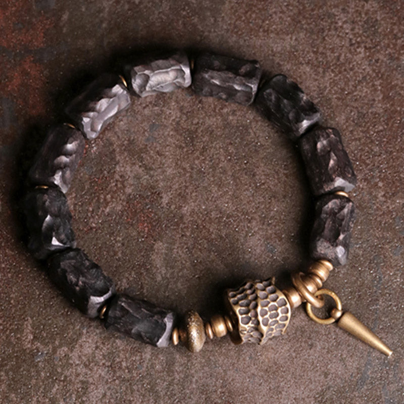 Stone of buddha Ebony Wood Copper Balance Protection Couple Bracelet