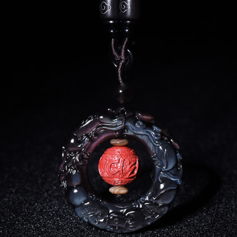 Stone of buddha FengShui Natural Rainbow Obsidian PiXiu Cinnabar Healing Necklace Pendant