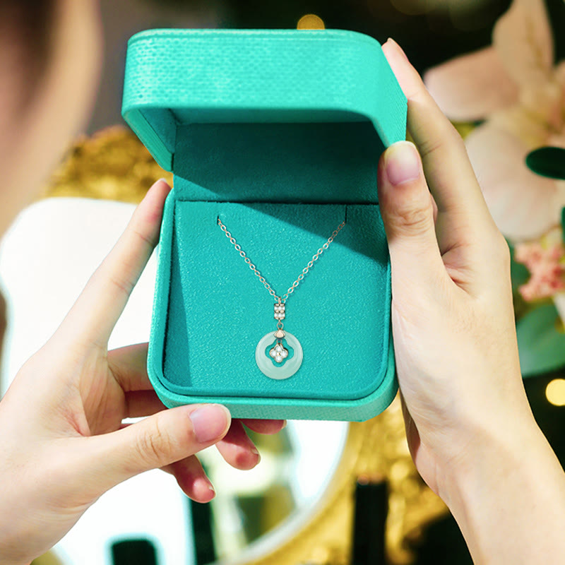 Stone of buddha 925 Sterling Silver Natural Hetian Jade Lucky Four Leaf Clover Zircon Necklace Pendant With Gift Box
