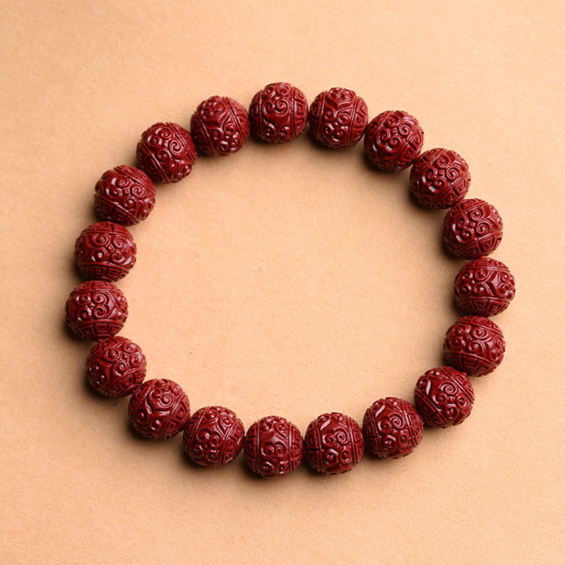 Stone of buddha Natural Cinnabar Om Mani Padme Hum Fret Pattern Lotus Blessing Bracelet