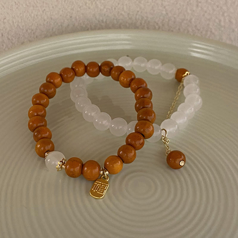 Stone of buddha Sandalwood Cat's Eye Fu Character Charm Protection Bracelet