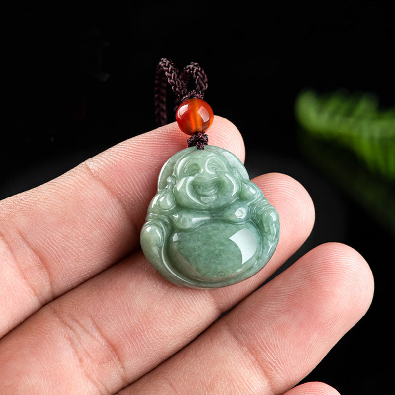 Stone of buddha Laughing Buddha Cyan Jade Success Necklace String Pendant