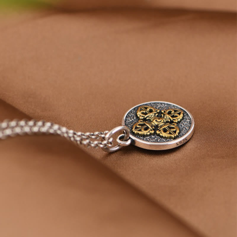 Stone of buddha 925 Sterling Silver Double Dorje Vajra Blessing Necklace Pendant