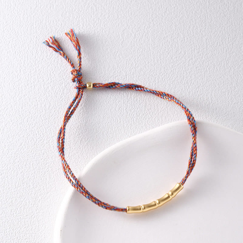 Stone of buddha 925 Sterling Silver Bamboo Design Luck Handcrafted Multicolored Braided Bracelet