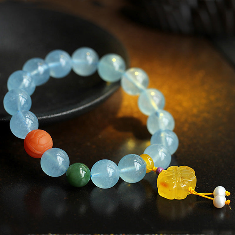 Stone of buddha Natural Aquamarine Amber Chinese Knotting Charm Peace Bracelet