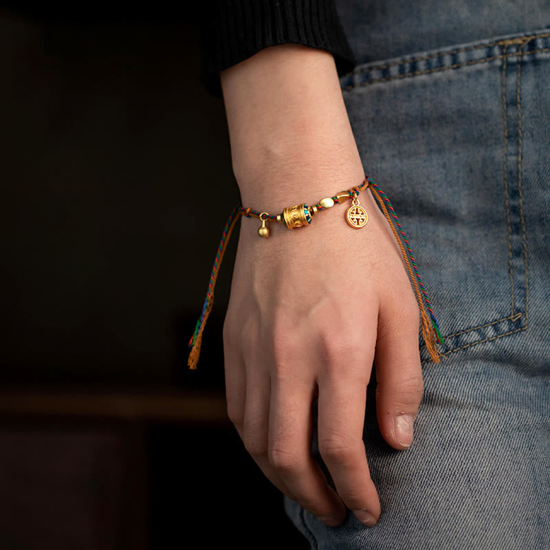Stone of buddha Tibetan Handmade Om Mani Padme Hum Prayer Wheel Protection Strength String Bracelet