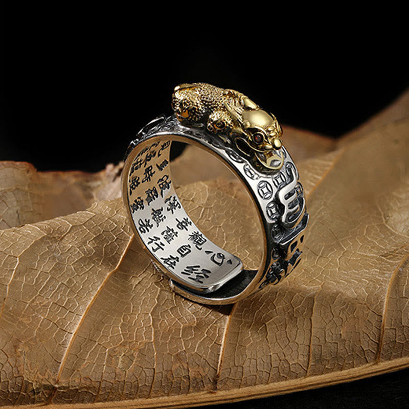 Stone of buddha Tibetan 990 Sterling Silver Om Mani Padme Hum PiXiu Dorje Vajra Heart Sutra Engraved Wealth Ring