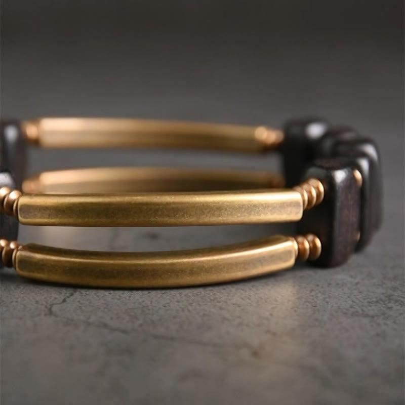 Stone of buddha Tibetan Ebony Wood Copper Balance Double Layer Bracelet