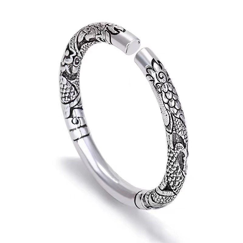 Stone of buddha Dragon Auspicious Clouds Luck Protection Bracelet Adjustable Bangle