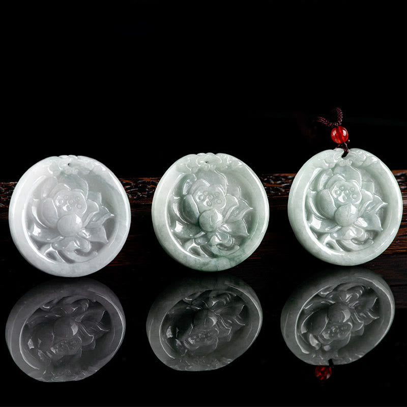 Stone of buddha Natural Jade Lotus Flower Carved Prosperity Necklace Pendant