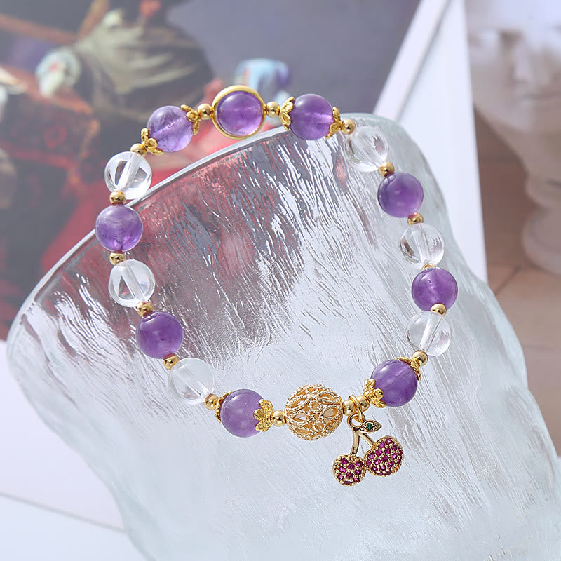 Stone of buddha Natural Amethyst White Crystal Positive Cherry Charm Bracelet