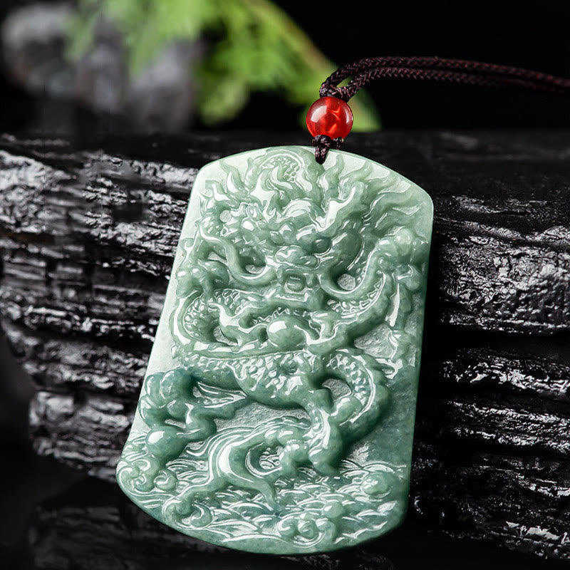 Stone of buddha Natural Jade Chinese Zodiac Dragon Sea Luck String Necklace Pendant