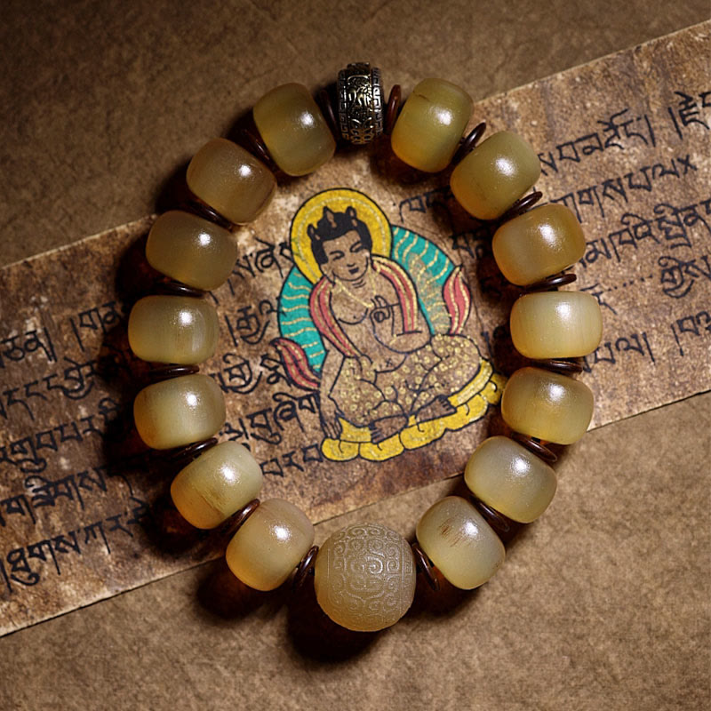 Stone of buddha Handmade Tibetan Sheep Horn Om Mani Padme Hum Auspiciousness Bracelet