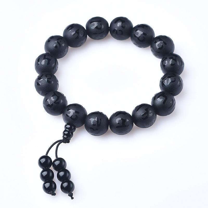 Stone of buddha Tibet White Crystal Black Onyx Om Mani Padme Hum Meditation Bracelet